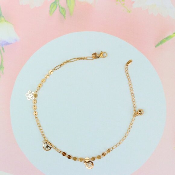 "Rose Gold Anklet with Flower & Peace Charms, XPAL1171 - Picture 3 of 12